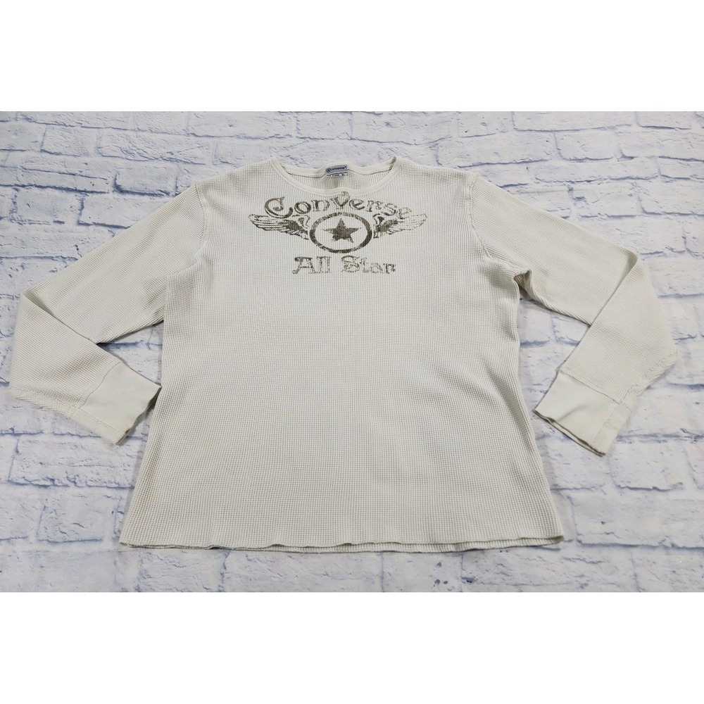 Converse MENS SIZE XL One Star White Long Sleeve Thermal Waffle Knit VINTAGE Y2K